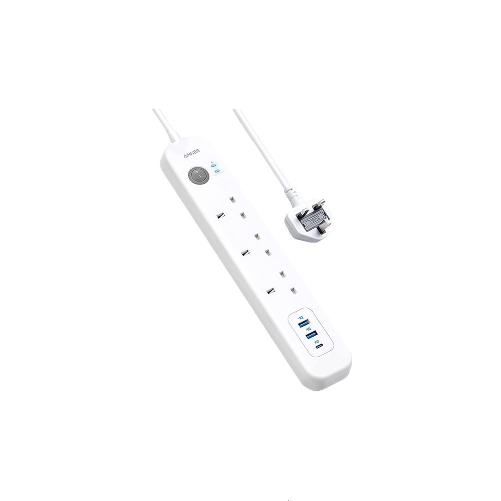 توصيلة انكر 3 منافذ طاقة ومنفذين USB ومنفذ PD بقوة 30 واط - ابيض